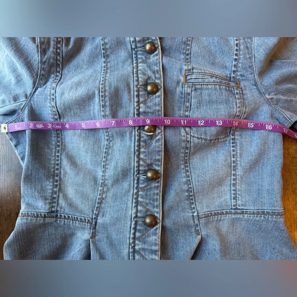 Loft Soldier Style Light Blue Denim Jean Jacket Coat Size 2 - Picture 12 of 13